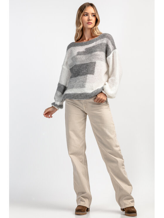 Fobya Fobya Sweter F1895 Szary Basic Fit