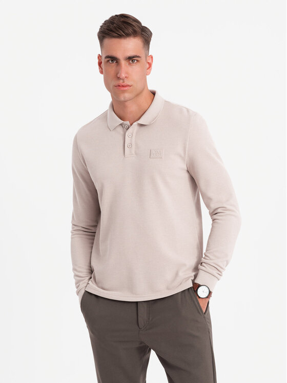 Ombre Ombre Longsleeve OM-POLS-0131 Beżowy Regular Fit