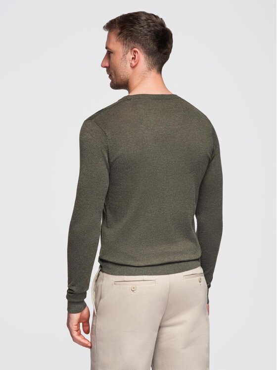Ombre Ombre Sweter OM-SWBS-0106 Khaki Regular Fit