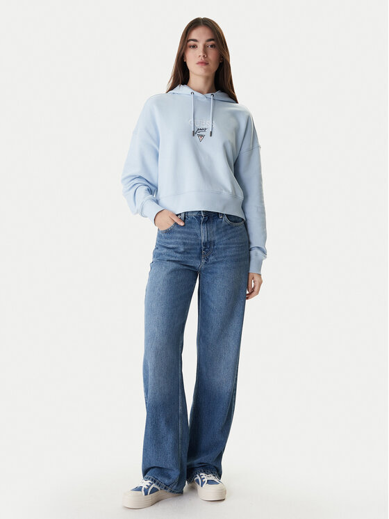 Guess Jeans Guess Jeans Džemperis ar kapuci W6RQ00 K68I4 Gaiši zils Relaxed Fit