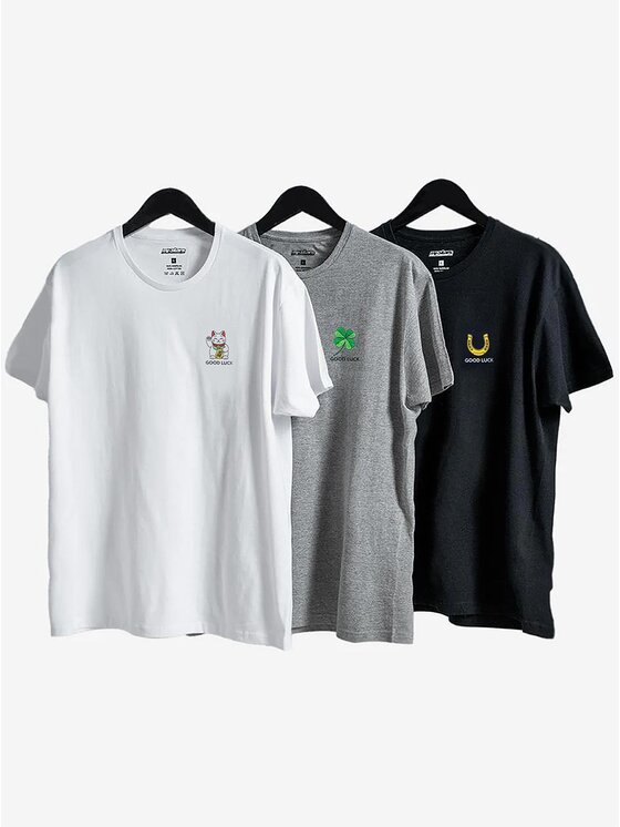 MyStars MyStars Komplet t-shirtów Zestaw 3 T-Shirtów Męskich Czarny / Biały / Szary MyStars Luck L Kolorowy Regular Fit