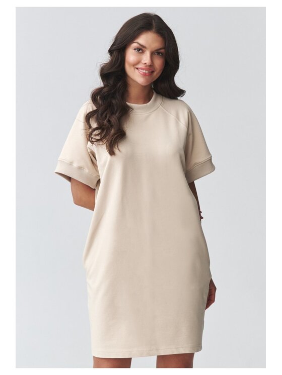Makadamia Makadamia Sukienka codzienna M920 Beżowy Loose Fit