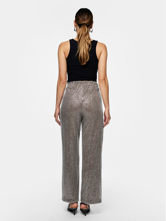YAS YAS Spodnie materiałowe 26032755 Srebrny Regular Fit