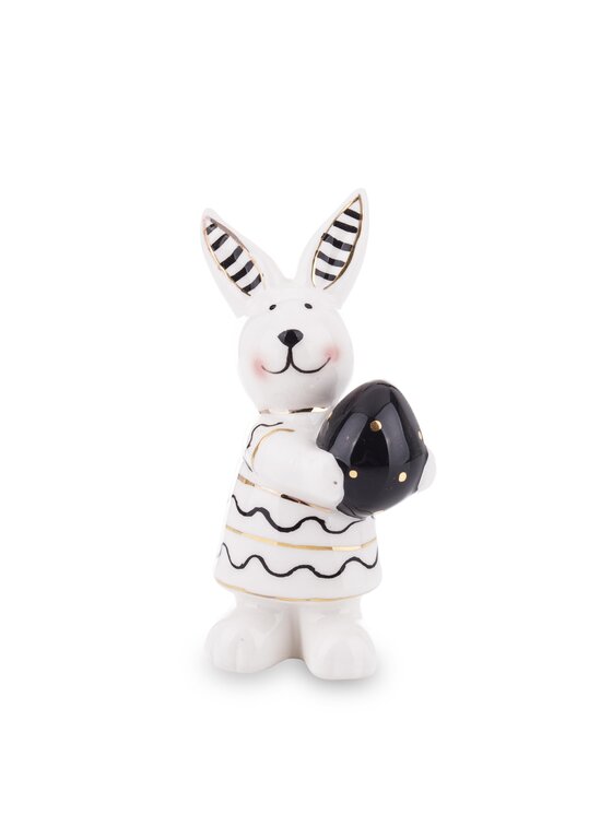 MIAhome MIAhome Figurka małe białe króliczki w prążki 2 szt. 9x4,5x3 cm Biały
