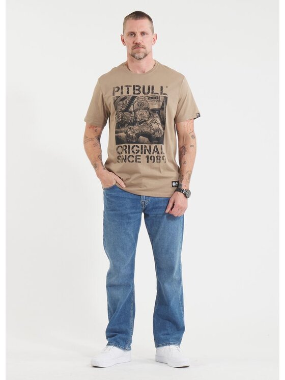 PITBULL PITBULL T-Shirt Koszulka męska DRIVE XXL Beżowy Regular Fit