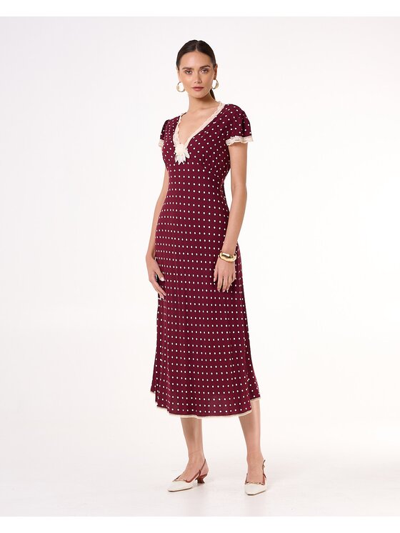 CASTELLANI CASTELLANI Sukienka codzienna Sukienka Polka Bordowy Regular Fit