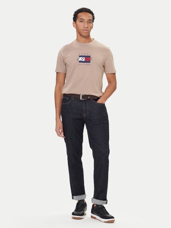 Tommy Hilfiger Tommy Hilfiger Tricou Linear Flag MW0MW41338 Bej Regular Fit