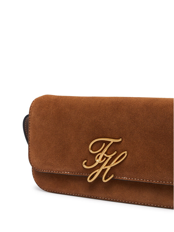 Tommy Hilfiger Tommy Hilfiger Дамска чанта Script Leather Crossover Suede AW0AW19326 Кафяв