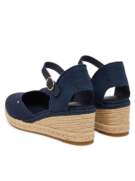 Tommy Hilfiger Tommy Hilfiger Espadrilky Mid Wedge Espad Closed Toe FW0FW09233 Tmavomodrá
