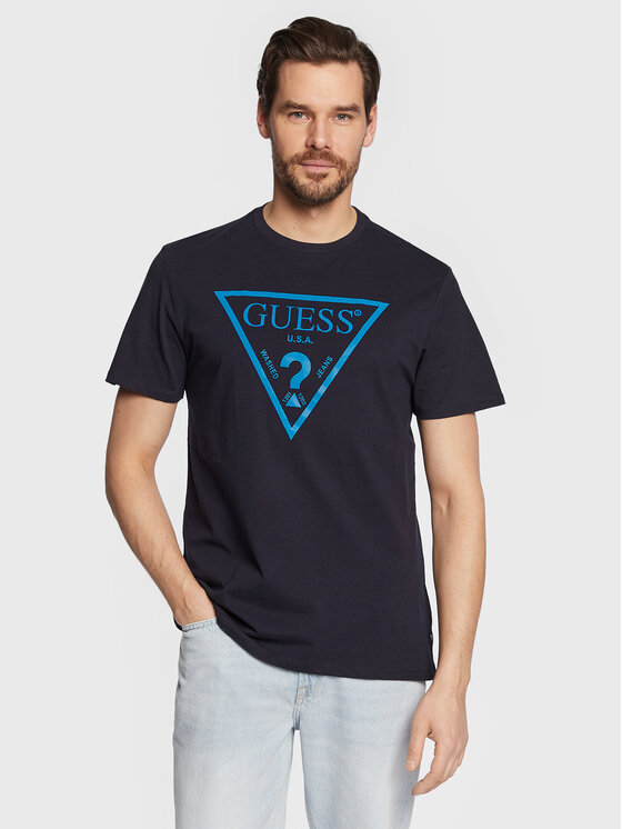 Guess Majica Reflective Logo M3GI44 K9RM1 Mornarsko Modra Slim Fit