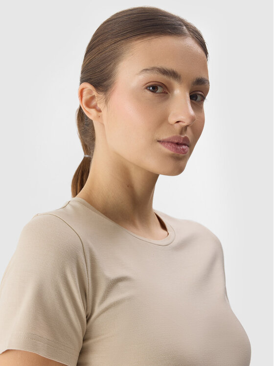 4F 4F Tričko 4FWSS24TTSHF1267-83S Hnedá Slim Fit