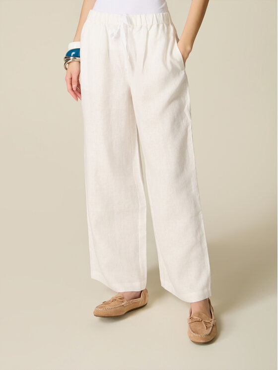 Oltre Oltre Spodnie materiałowe P060J102596N0S1 Biały Regular Fit