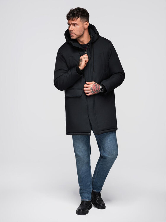 Ombre Ombre Parka OM-JAPJ-0313 Czarny Regular Fit