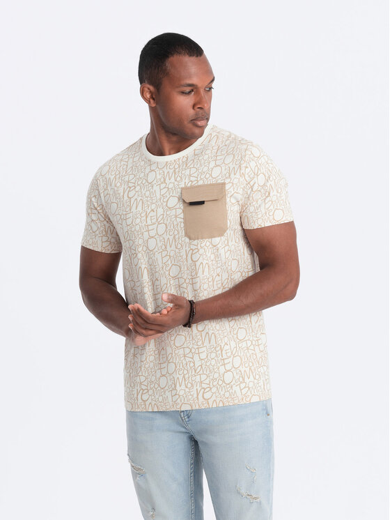 Ombre Ombre T-Shirt OM-TSFP-0188 Béžová Regular Fit