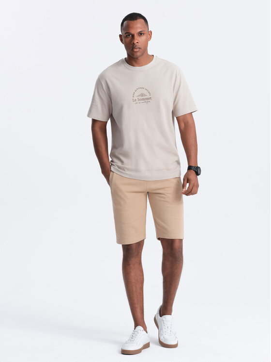 Ombre Ombre Šortky z materiálu OM-SRBS-0149 Béžová Regular Fit