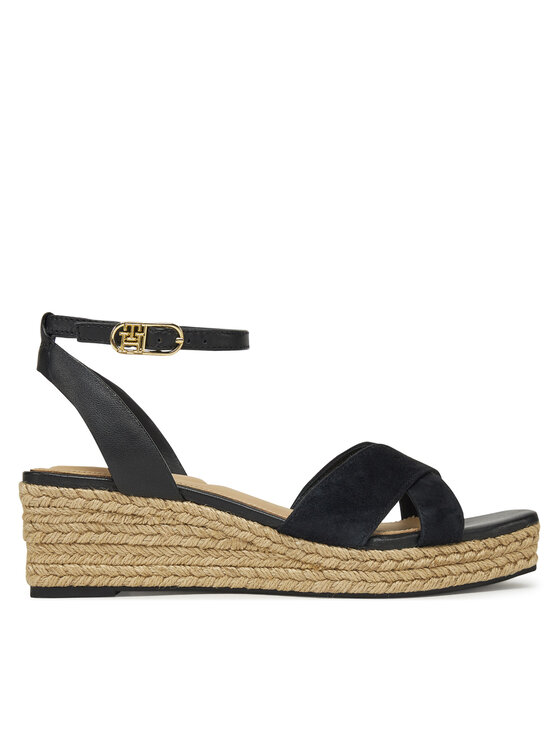 Tommy Hilfiger Tommy Hilfiger Espadrilles Leather & Suede Mid Wedge Espad FW0FW08804 Fekete