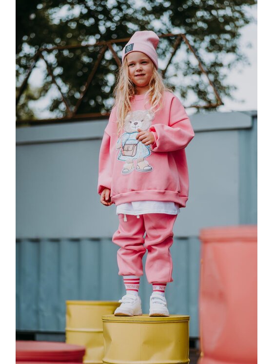 Bejbi Story Bejbi Story Bluza Bluza oversize Emily Teddy bez kaptura Różowy Oversize