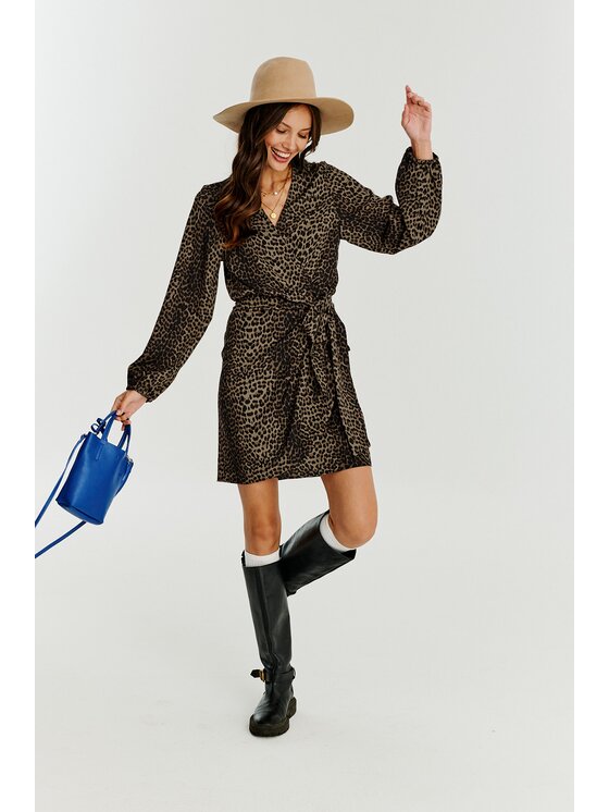 NAOKO NAOKO Každodenné šaty Leopard Hnedá Regular Fit