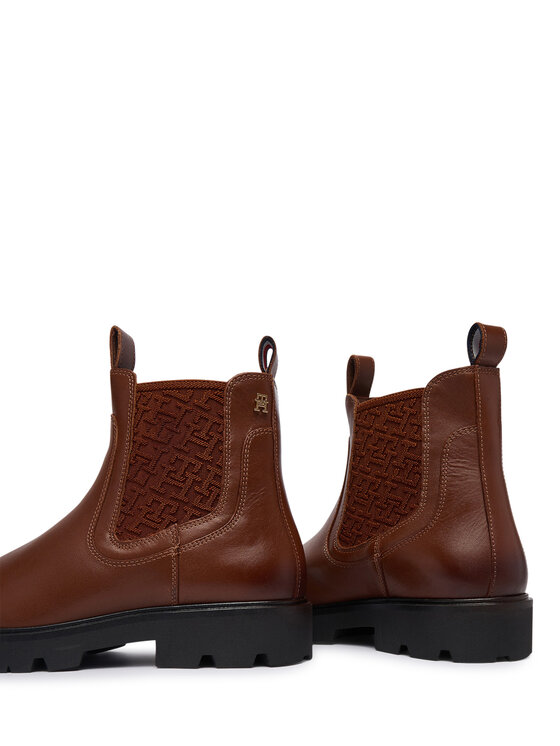 Tommy Hilfiger Tommy Hilfiger Členková obuv s elastickým prvkom Th Monogram Leather Chelsea Boot FW0FW09562 Hnedá