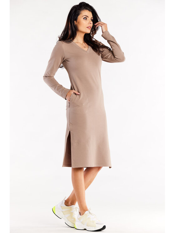 Infinite You Infinite You Sukienka dzianinowa M313 Brązowy Basic Fit
