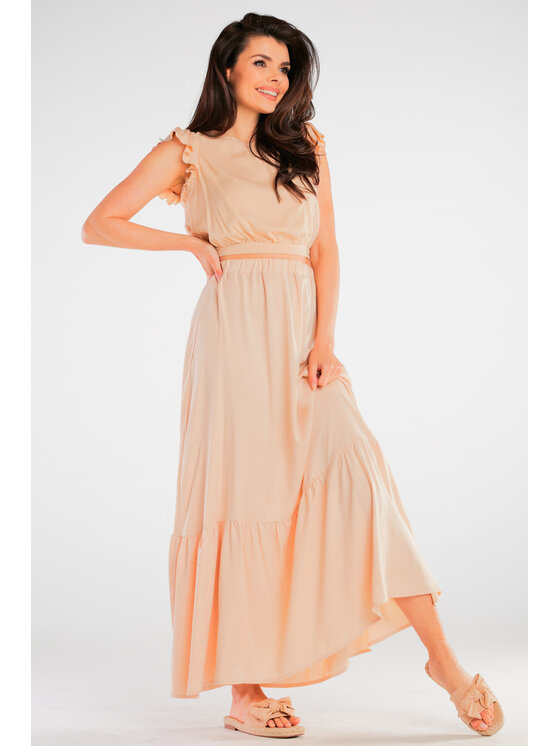 Awama Awama Bluzka A429 Beżowy Basic Fit