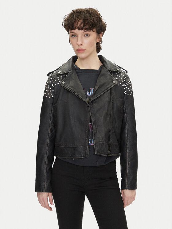 Női Pepe Jeans Bőrkabát, Méret: M, Fekete, Fantasy PL402523