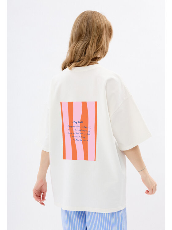 Mirons Mirons T-Shirt Print Biały Oversize