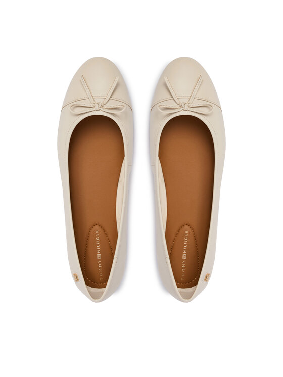Tommy Hilfiger Tommy Hilfiger Baleriny Hilfiger Smooth Lthr Ballet FW0FW09241 Écru