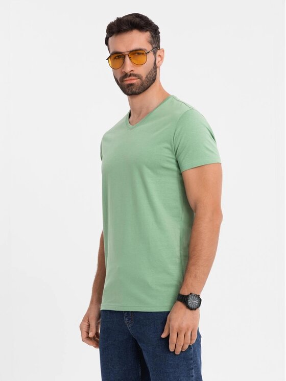 Ombre Ombre T-Shirt OM-TSBS-0237 Zielony Regular Fit