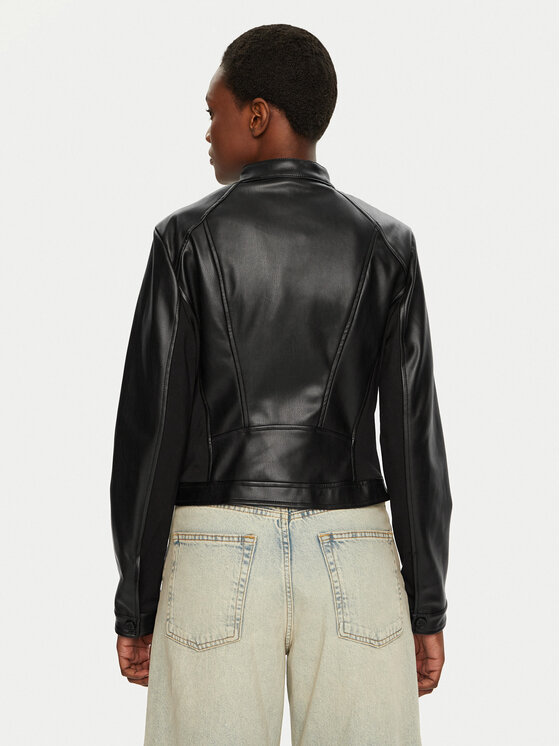 Guess Guess Кожено яке W4YL04 WE480 Черен Regular Fit