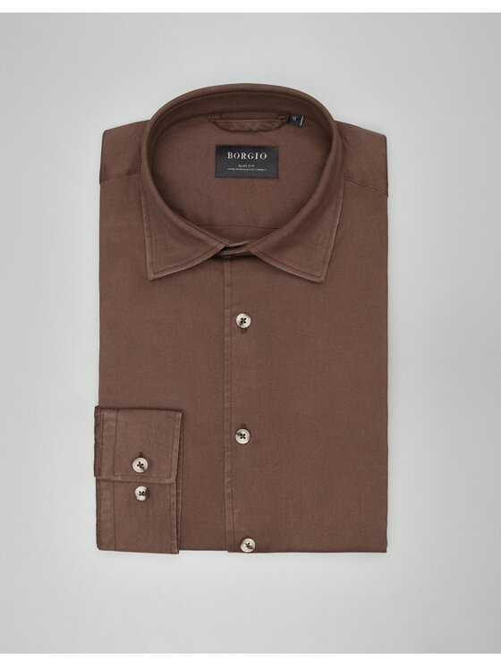Borgio Borgio Koszula terranova_00555 Brązowy Slim Fit