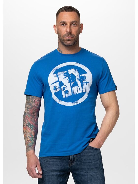 PITBULL PITBULL T-Shirt LOGO PALMS Niebieski Regular Fit