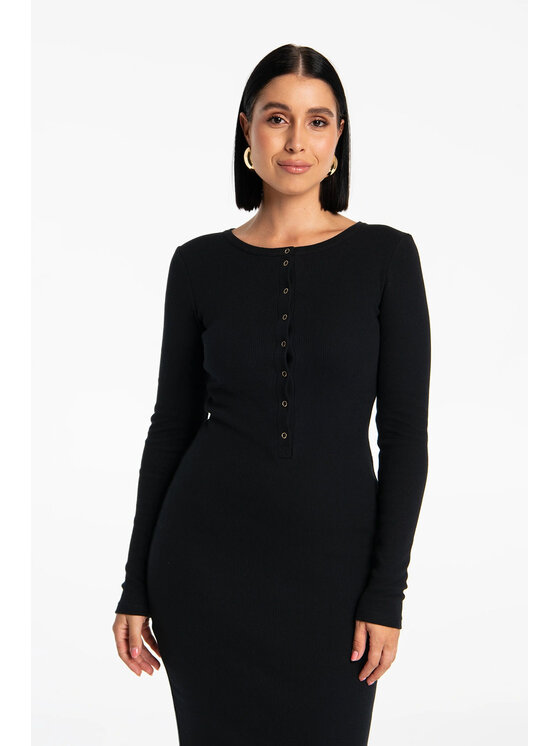 Nudyess Nudyess Úpletové šaty Isla midi z prążka Čierna Fitted Fit