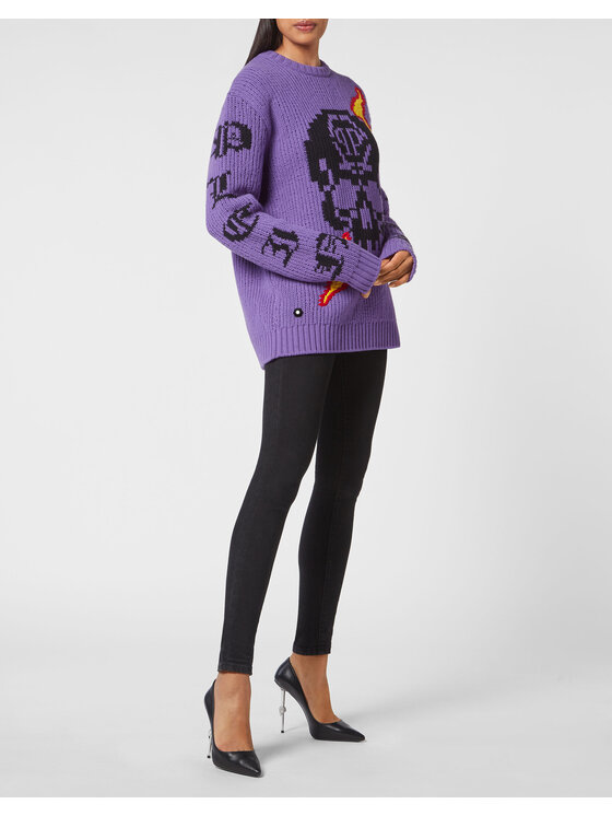 PHILIPP PLEIN PHILIPP PLEIN Longsleeve 3009 Fioletowy Regular Fit