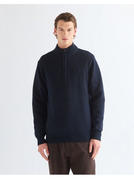 Wrangler Wrangler Sweter QUARTER ZIP KNIT Niebieski Regular Fit