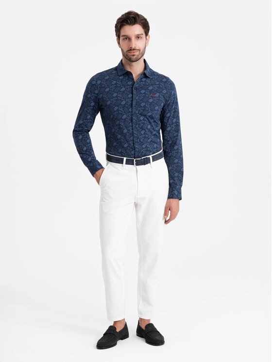 Ombre Ombre Koszula OM-SHCS-0159 Granatowy Regular Fit