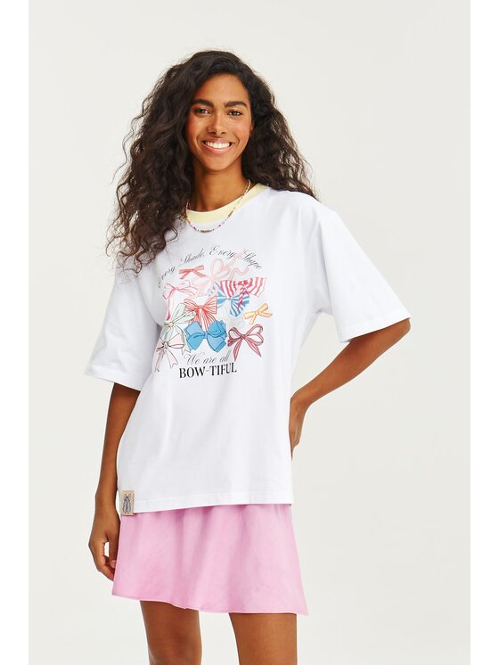 NAOKO NAOKO T-Shirt Bow-Tiful Biały Regular Fit
