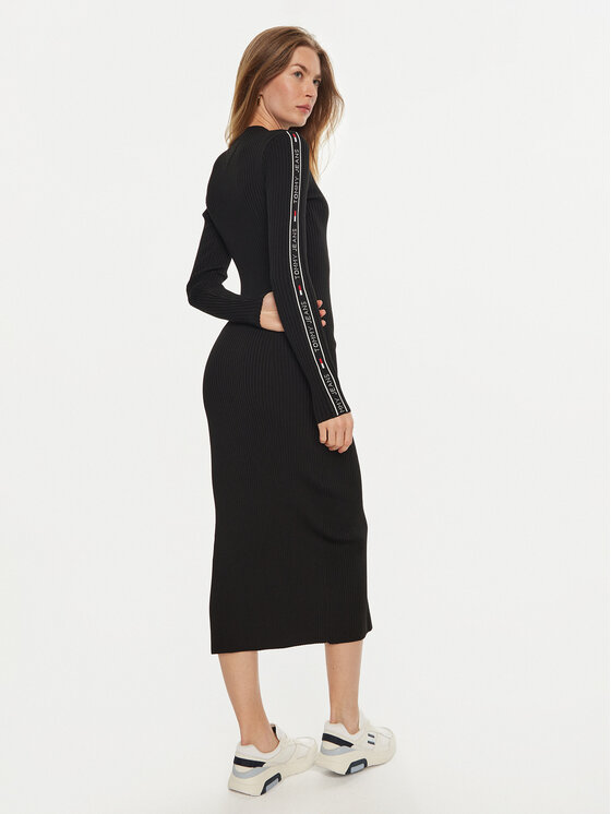 Tommy Jeans Tommy Jeans Sukienka dzianinowa Tjw Taping Sweater Midi Dress DW0DW17415 Czarny Slim Fit