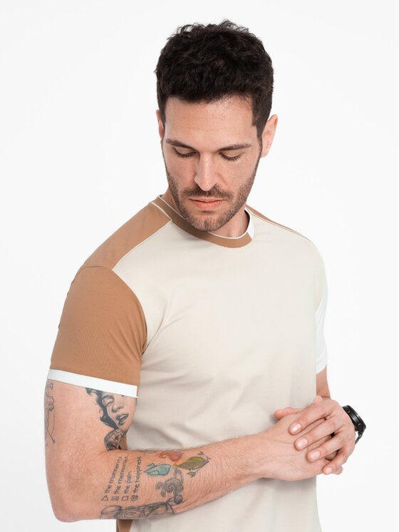 Ombre Ombre T-Shirt OM-TSCT-0176 Hnědá Regular Fit