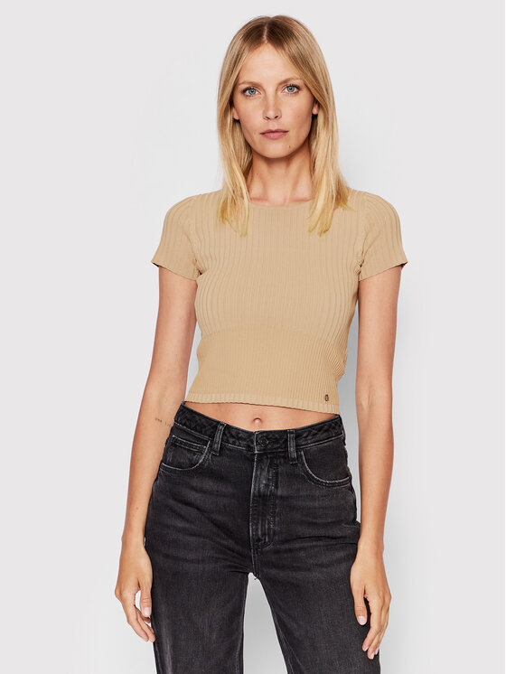 Guess Blúzka W2YR42 Z2U00 Béžová Slim Fit