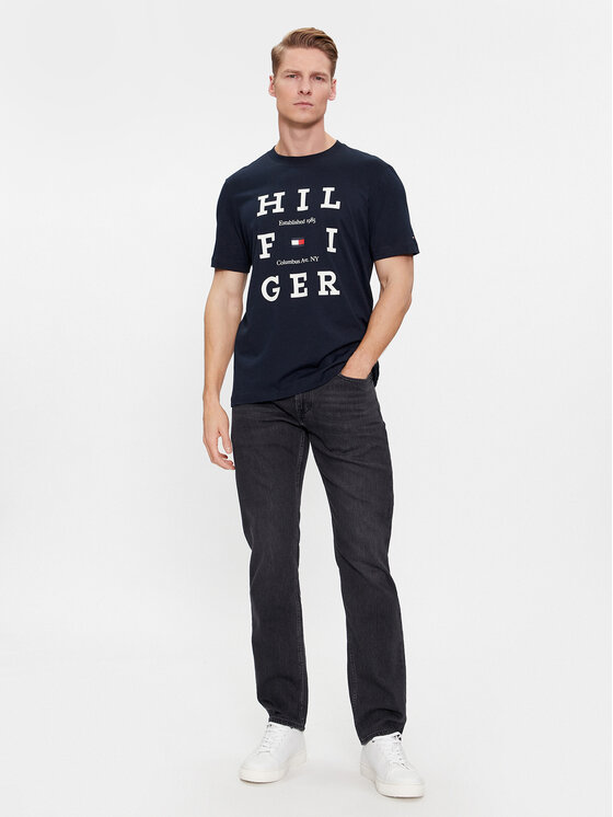 Tommy Hilfiger Tommy Hilfiger T-krekls Box Flag Logo Tee MW0MW33690 Tumši zils Regular Fit