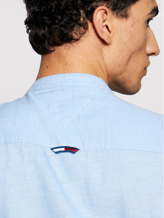 Tommy Jeans Marškiniai Mao Linen Blend DM0DM10617 Mėlyna Slim Fit •  Modivo.lt
