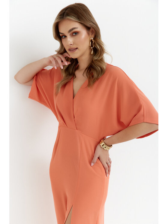 Makover Makover Sukienka codzienna K163 Pomarańczowy Modern Fit