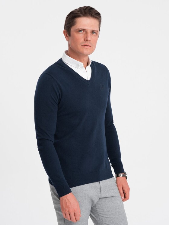 Ombre Ombre Sweter OM-SWSW-0102 Granatowy Regular Fit