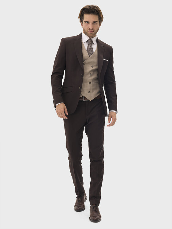 Evenemen Evenemen Garnitur Kast Brown Brązowy Slim Fit