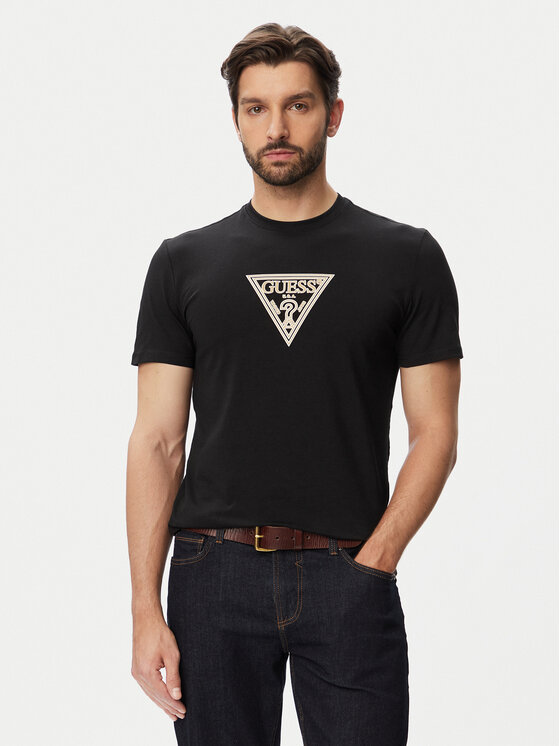 Guess Tricou M6YI40 K4226 Negru Slim Fit
