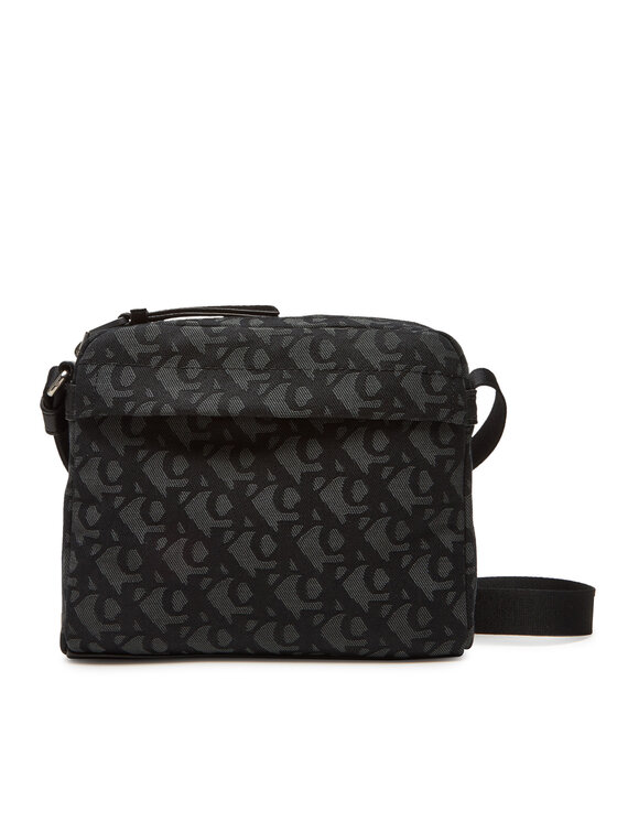 Calvin Klein Geantă crossover Slouched Monogram Mini Zip Fligh LV04G3175G Negru