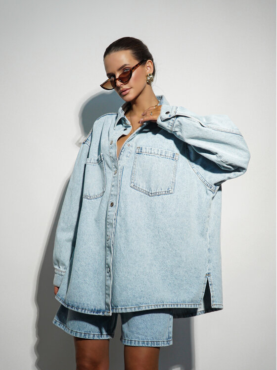 LilaLou LilaLou Kurtka jeansowa Good Vibes Niebieski Oversize