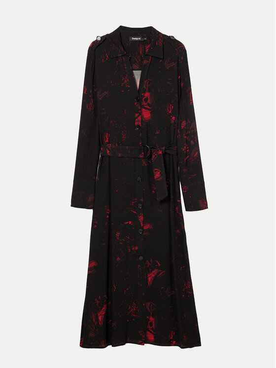 Desigual Desigual Rochie tip cămașă Scribbles Lacroix 24WWVW38 Negru Regular Fit