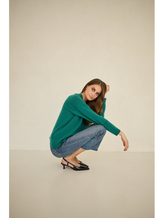 Entelier Entelier Sweter kaszmir dekolt w serek Zielony Relaxed Fit